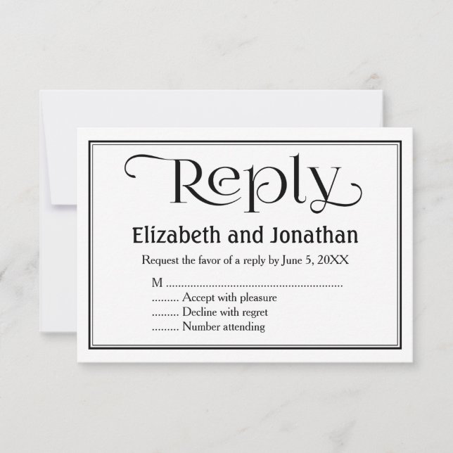 Simple carte RSVP de mariage chrétien noir et blan (Devant)