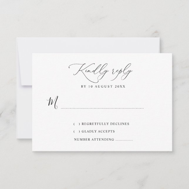 simple carte RSVP mariage noir et blanc (Devant)