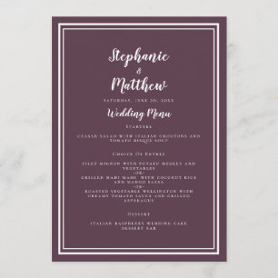 Simple Cassis Lila Wedding Menu Klassisch Gerahmt Menükarte