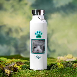 Simple Cat Photo & Name Neon Cat Paw Trinkflasche