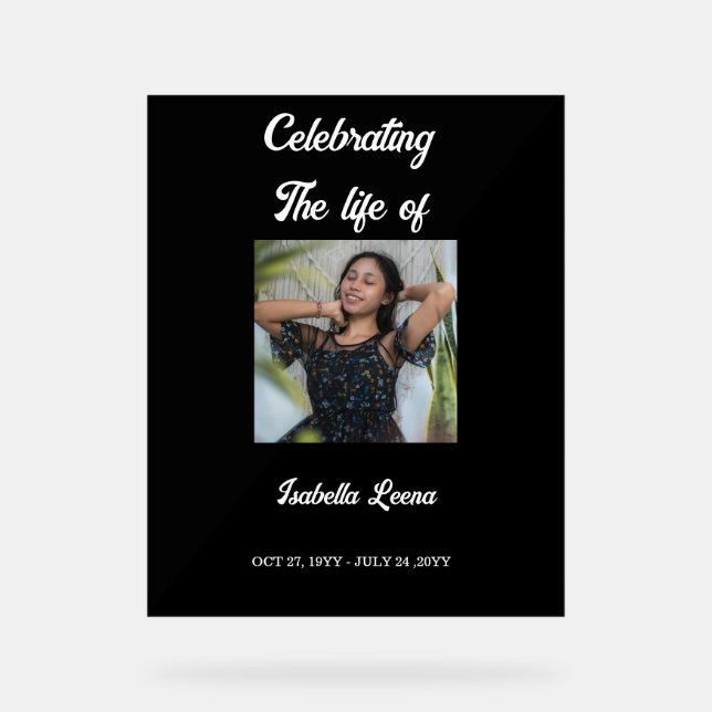 Simple Celebration of Life Funeral Memorial Photo Acrylschild (Vorderseite)