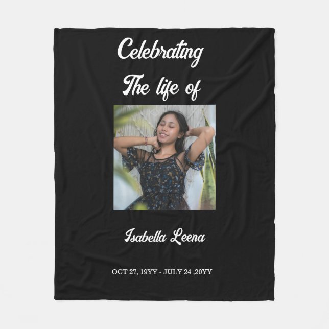 Simple Celebration of Life Funeral Memorial Photo Fleecedecke (Vorderseite)