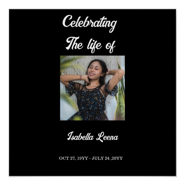 Simple Celebration of Life Funeral Memorial Photo Poster (Vorderseite)