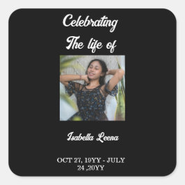 Simple Celebration of Life Funeral Memorial Photo Quadratischer Aufkleber