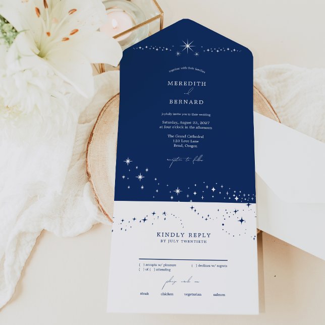 Simple Celestial Elegant Wedding Blue All In One Einladung (Von Creator hochgeladen)
