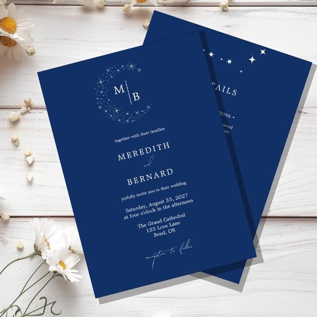 Simple Celestial Elegant Wedding Monogram Details Einladung (Von Creator hochgeladen)
