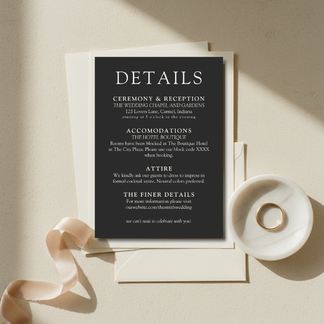 Simple Charcoal Classic Wedding Details Begleitkarte (Simple Charcoal Classic Wedding Details Enclosure Card
)