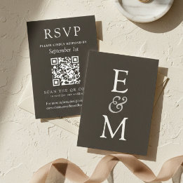 Simple Charcoal Classic Wedding QR Code RSVP Karte