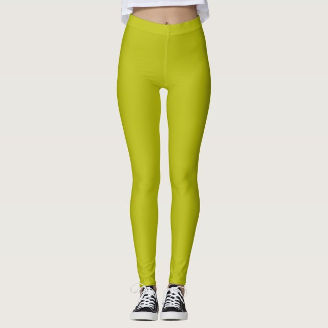 Simple Chartreuse Green Solid Plain Color Leggings (Vorderseite)
