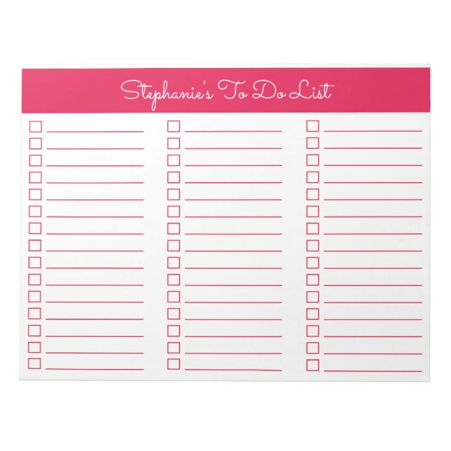 Simple Cherry Red 8.5x11 Three Column Checklist Notizblock (Vorderseite)