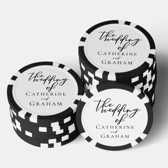 Simple Chic Black Script Wedding Personalized Pokerchips (Stapel)