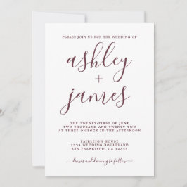 Simple Chic Burgundy Calligrafy Wedding Einladung