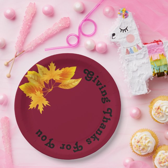 Simple Chic Burgundy Gold Erntedank Harvest Pappteller (Party)