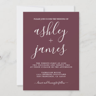 Simple Chic Calligraphy Burgundy Wedding Einladung