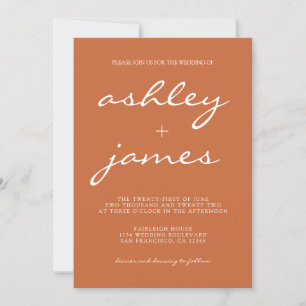 Simple Chic Calligraphy Burnt Orange Wedding Einladung