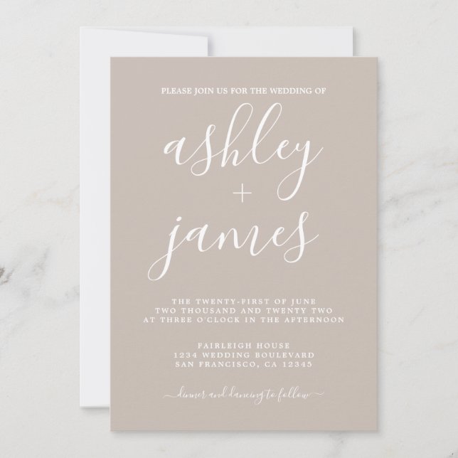 Simple Chic Calligraphy Gray Morn Wedding Einladung (Vorderseite)