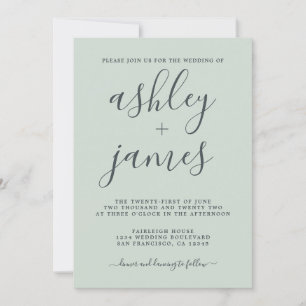 Simple Chic Calligraphy Pastel Green Wedding Einladung