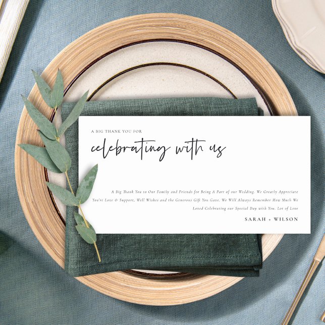 Simple Chic Celebrate With Us Calligraphy Wedding Dankeskarte (Von Creator hochgeladen)