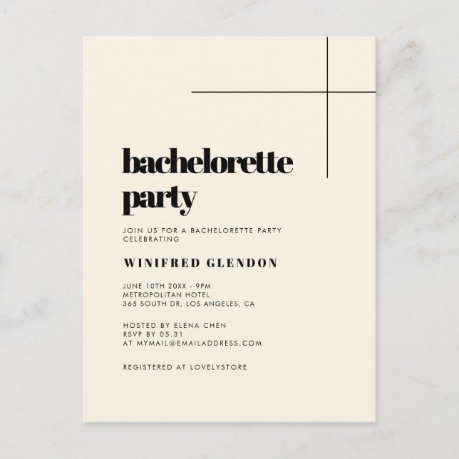 Simple chic Cream Bachelorette invitation (Devant)