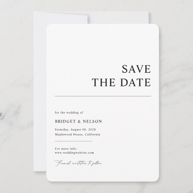 Simple Chic Enregistrer La Carte D'Annonce De Date (Devant)