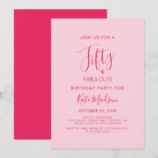 Simple Chic Fifty & FABULOUS! Pink Birthday Party Einladung