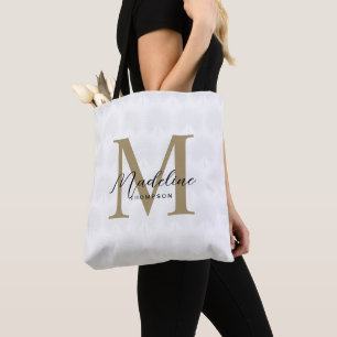 Simple Chic Iovry Gold Anahaw Leaf Script Monogram Tasche