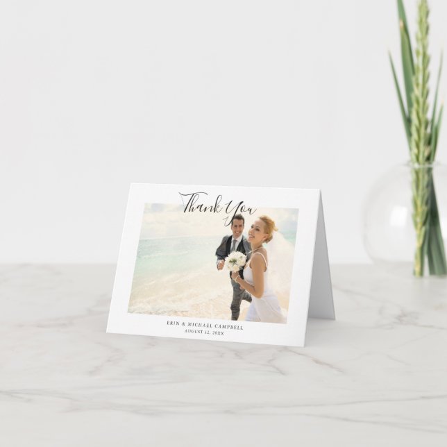 Simple Chic moderne Script Photo Mariage Merci (Devant)