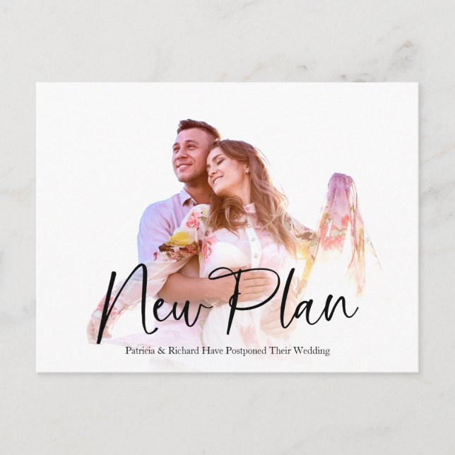 Simple Chic New Plan Wedding Postponed Postkarte (Vorderseite)
