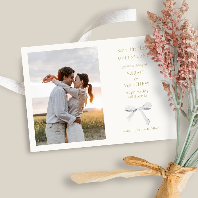 Simple Chic Ribbon Bow | Aus Weiß Save the Date Einladung (Von Creator hochgeladen)