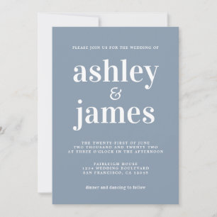 Simple Chic Typografie Dusty Blue Wedding Einladung