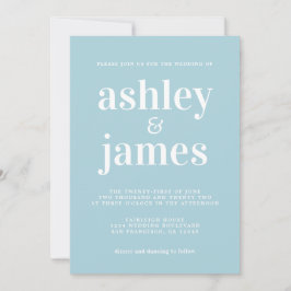 Simple Chic Typografy Blue Glow Wedding Einladung