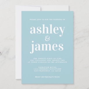 Simple Chic Typografy Blue Glow Wedding Einladung