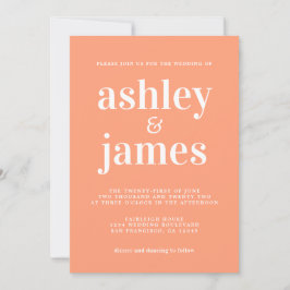 Simple Chic Typografy Cantaloupe Orange Wedding Einladung