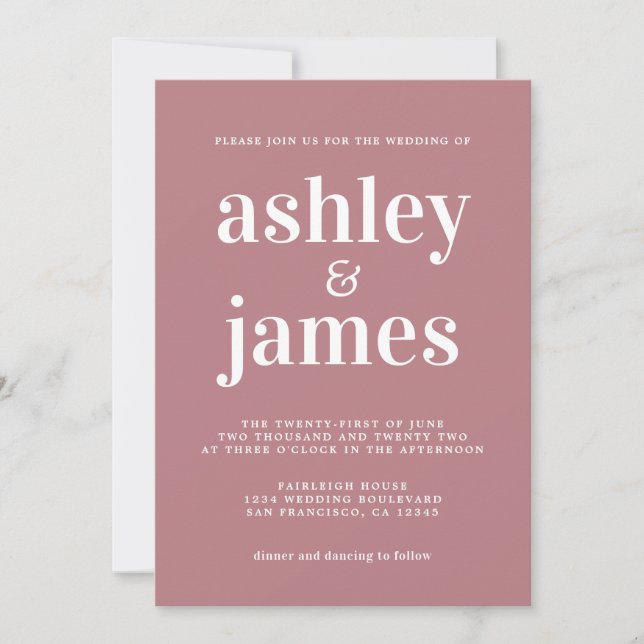Simple Chic Typografy Dusty Rose Wedding Einladung (Vorderseite)