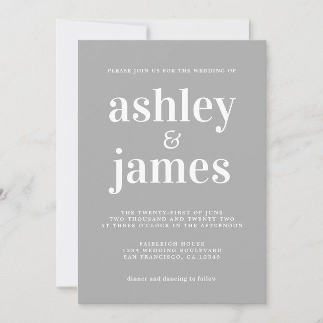Simple Chic Typografy Light Gray Wedding Einladung (Vorderseite)