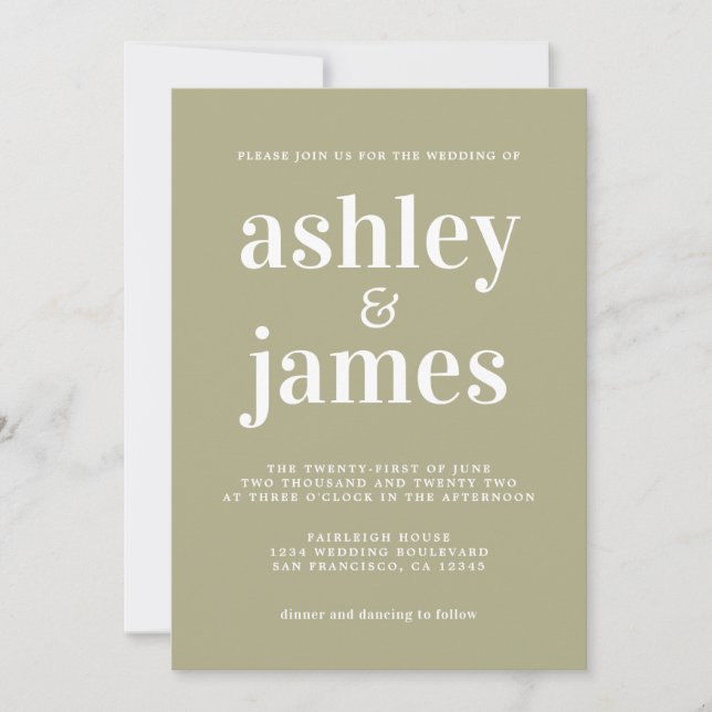 Simple Chic Typografy Sage Green Wedding Einladung (Vorderseite)