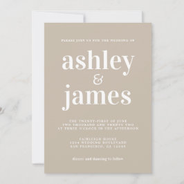 Simple Chic Typografy Shiitake Gray Wedding Einladung