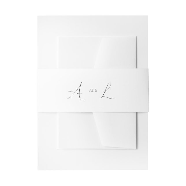 Simple Chic White & Black Monogram Script Wedding Einladungsbanderole (Vorderseite Beispiel)