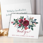 Simple chic winter red peonies bouquet thank you dankeskarte<br><div class="desc">A delicate and simple winter botanical floral bouquet thank you card with red burgundy and white peony flowers and with pine green seasonal fir branches, red berries and foliage to express your gratitude to your friends and family after your wedding or any other important event in your life. Personalize it...</div>