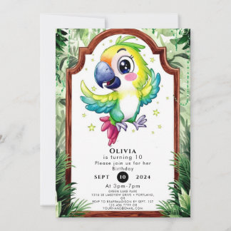 Simple Children Parrot Geburtstag Einladung