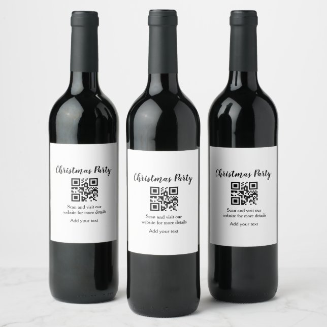 Simple christmas party website barcode QR add name Weinetikett (Flaschen)