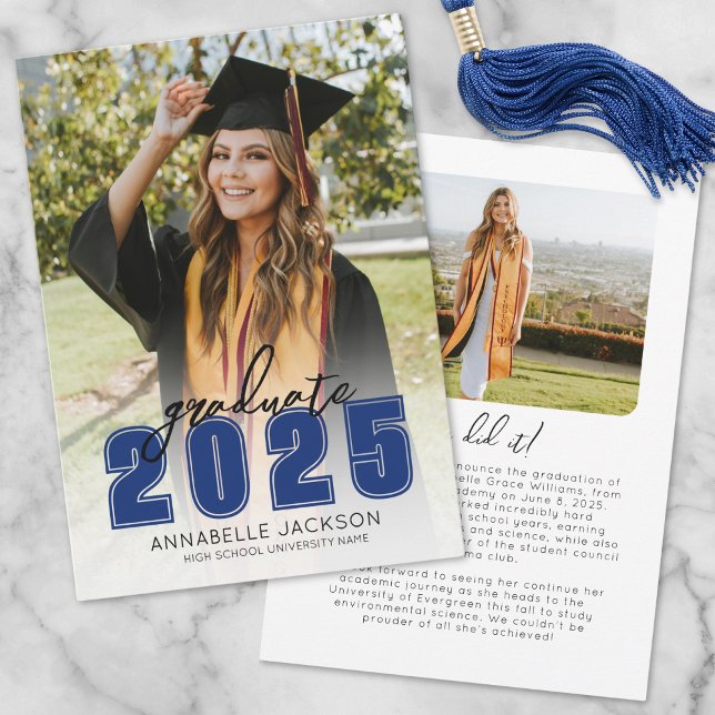 Simple Class 2025 Graduate Foto Blue Abschluss Ankündigung (Simple Class 2025 Graduate Photo Blue Graduation Announcement)