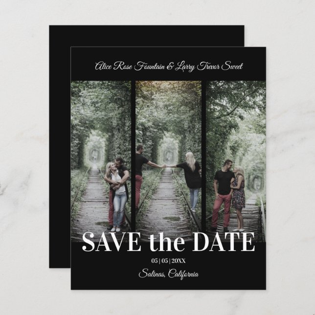 Simple Classic 3 Photos Collage Engaged Couple (Vorne/Hinten)