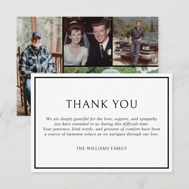 Simple Classic Black Frame Funeral Sympathy Photos Dankeskarte (Vorne/Hinten)