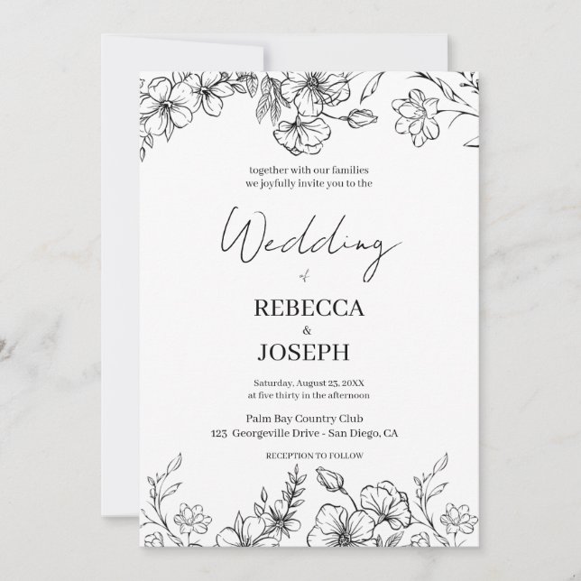 Simple Classic Black & White Wedding Einladung (Vorderseite)