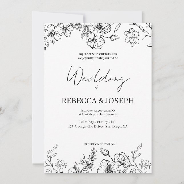 Simple Classic Black & White Wedding Invitation Einladung (Vorderseite)