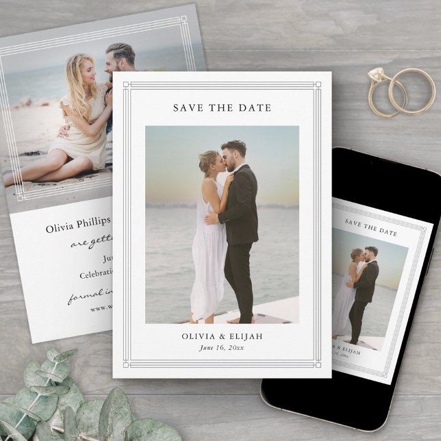 Simple Classic Border 2 Photo Elegant Wedding Save The Date (Von Creator hochgeladen)