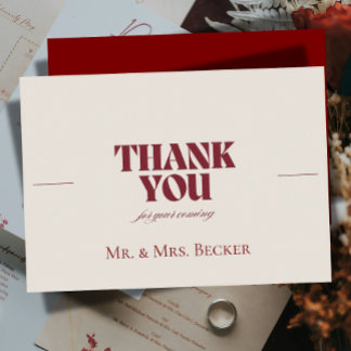 Simple classic Burgundy wedding thank you cards Dankeskarte