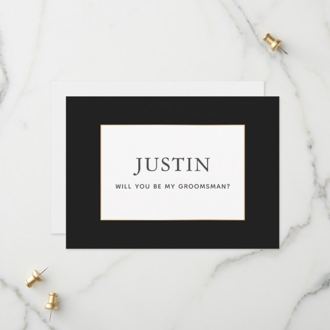 Simple Classic Gold Serez-Vous Ma Carte Groomsman (Devant/Arrière en situation)