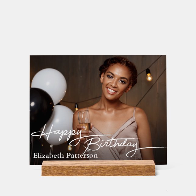 Simple Classic Happy Birthday Foto Acrylschild (Vorderseite)